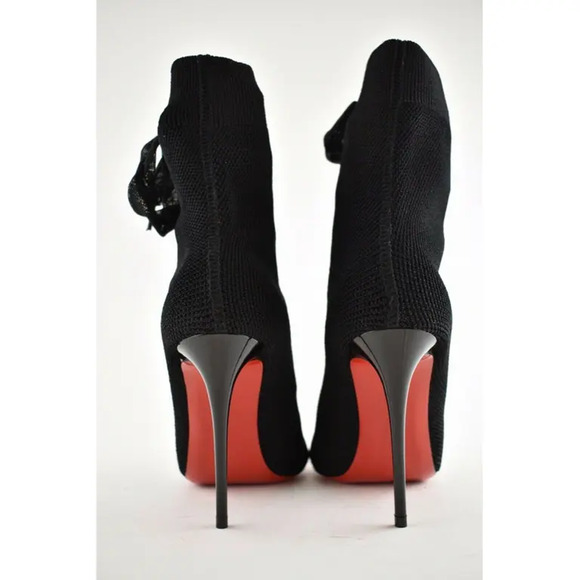 Christian Louboutin Frenchie 100 Black Patent Lace Heel Ankle Boot Bootie 35.5 - Picture 10 of 11